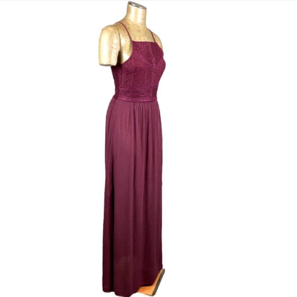 Self Esteem Sleeveless Long Maxi Dress Lace Bodice S Burgundy #248A - Picture 3 of 10